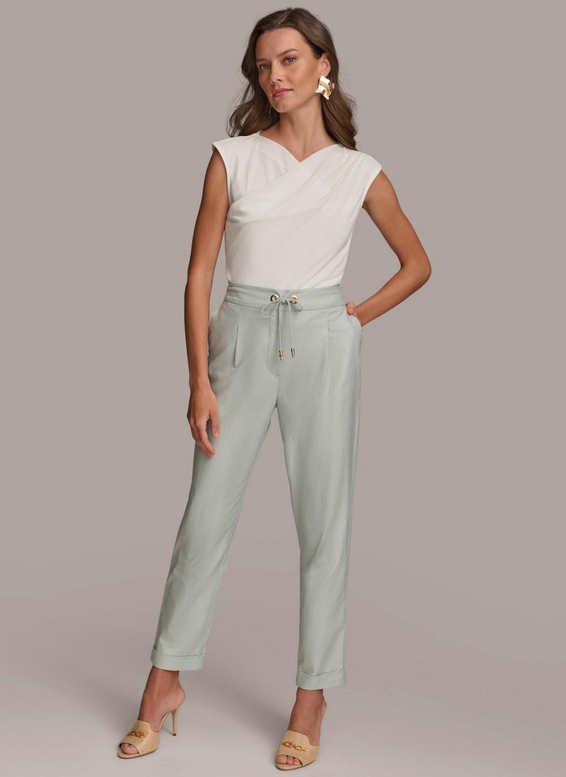 Blue Donna Karan Slim Tie Waist Cuff Pants | SG_DK69646