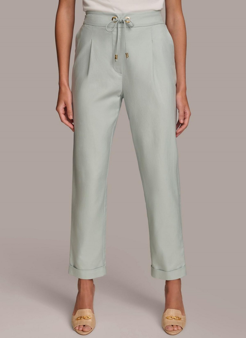 Blue Donna Karan Slim Tie Waist Cuff Pants | SG_DK69646