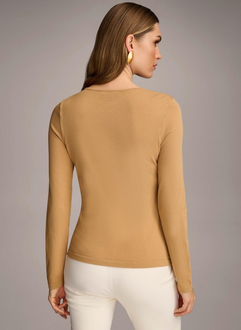 Brown Donna Karan Buckle Hardware Sweaters and Tops | SG_DK21431