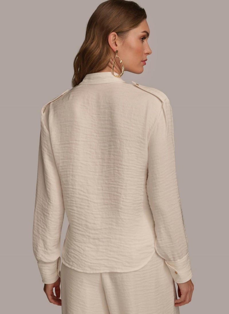 Cream Donna Karan Button Up With Pockets Sweaters and Tops | SG_DK10983