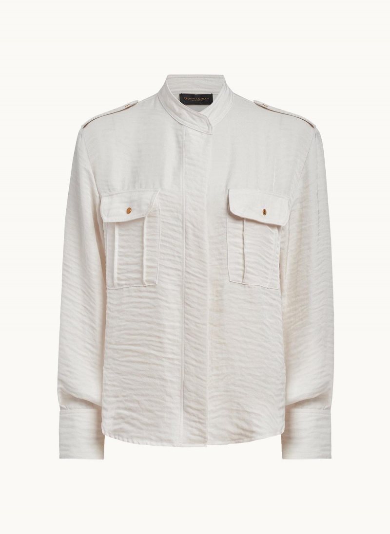 Cream Donna Karan Button Up With Pockets Sweaters and Tops | SG_DK10983