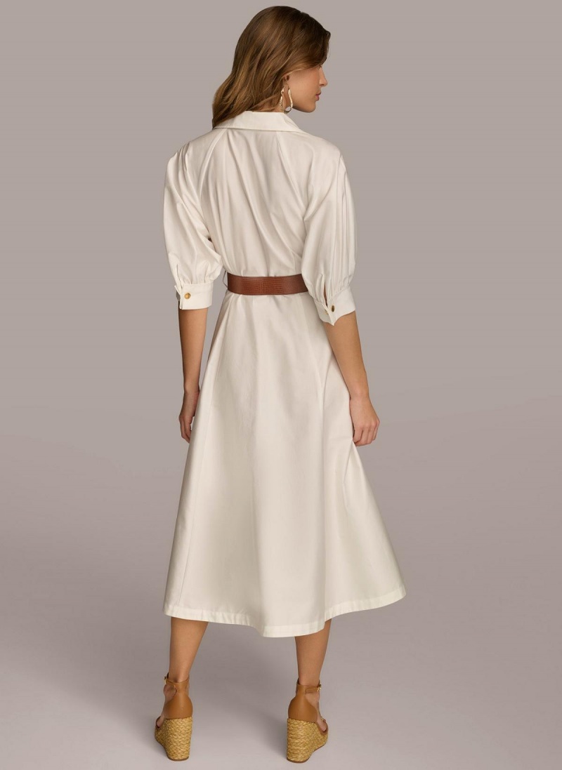 Cream Donna Karan Cotton Shirt Dress | SG_DK83971