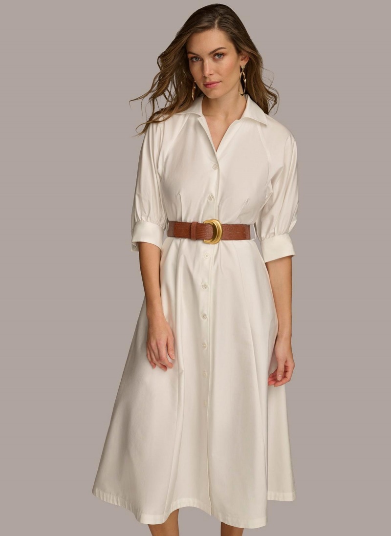 Cream Donna Karan Cotton Shirt Dress | SG_DK83971