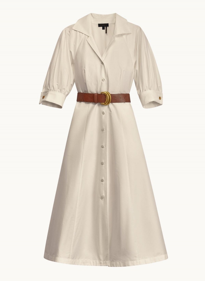 Cream Donna Karan Cotton Shirt Dress | SG_DK83971