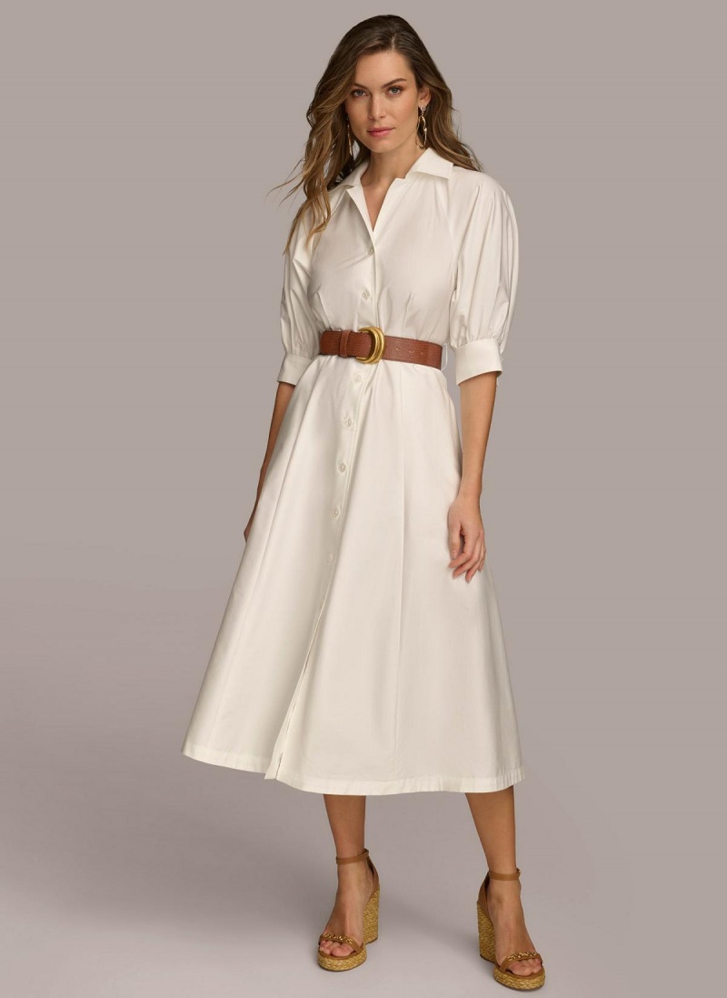 Cream Donna Karan Cotton Shirt Dress | SG_DK83971