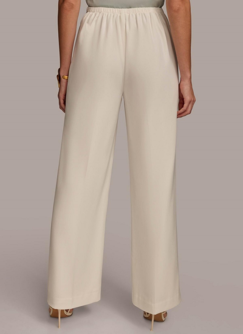 Cream Donna Karan Flat Front Wide Leg Pants | SG_DK83181