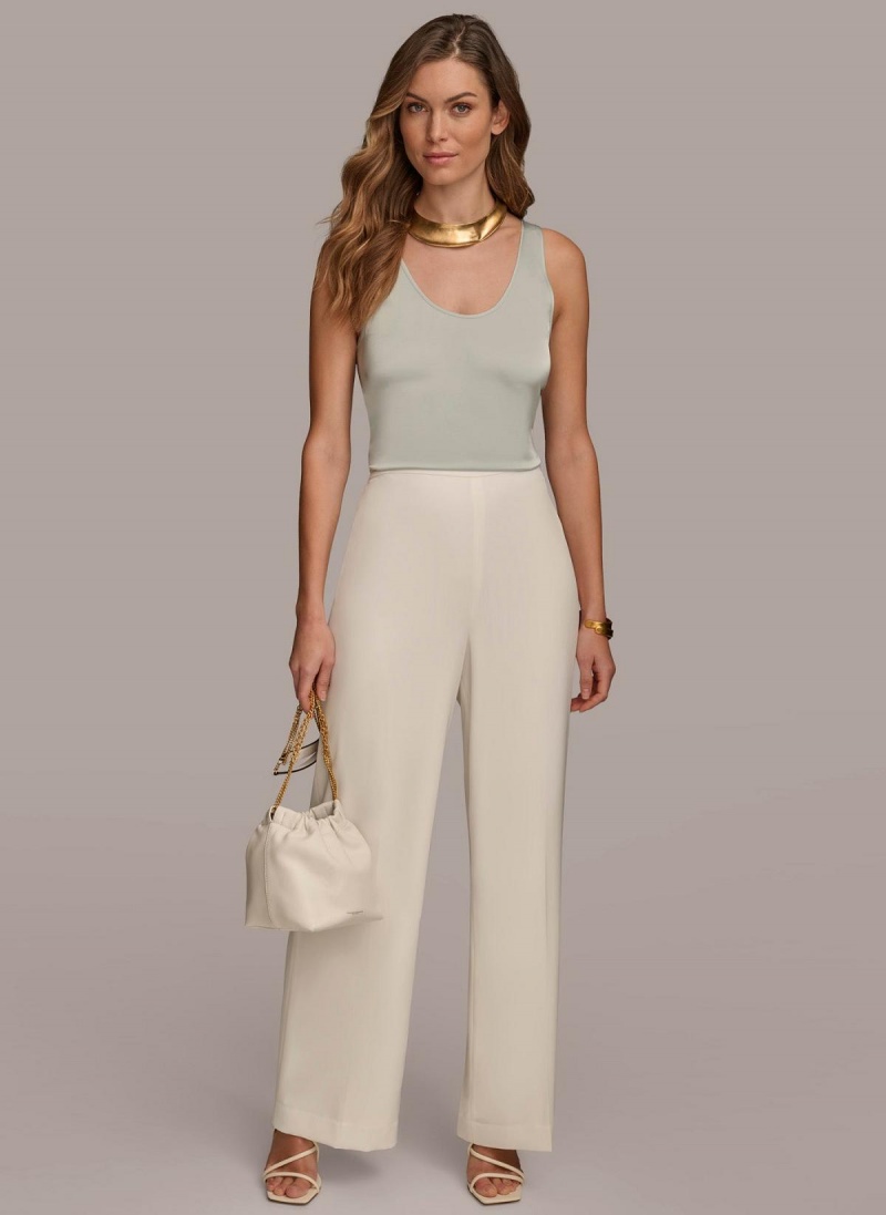 Cream Donna Karan Flat Front Wide Leg Pants | SG_DK83181