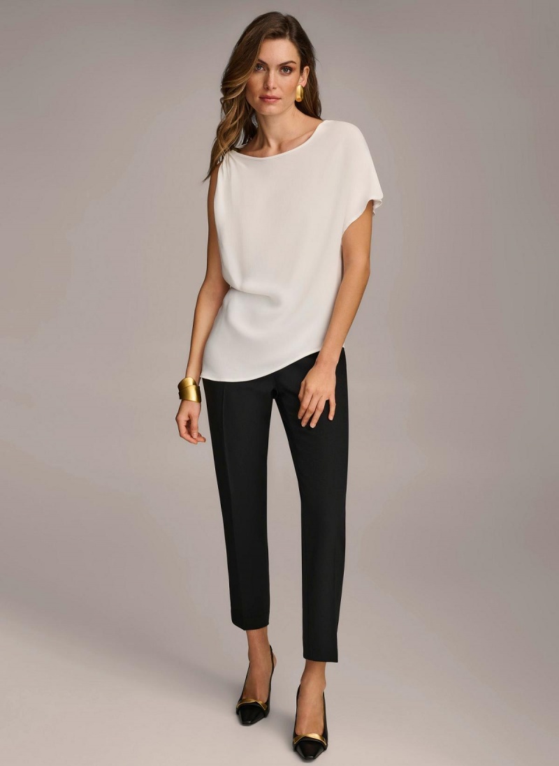 Cream Donna Karan Gathered Hardware Shoulder Sweaters and Tops | SG_DK33252