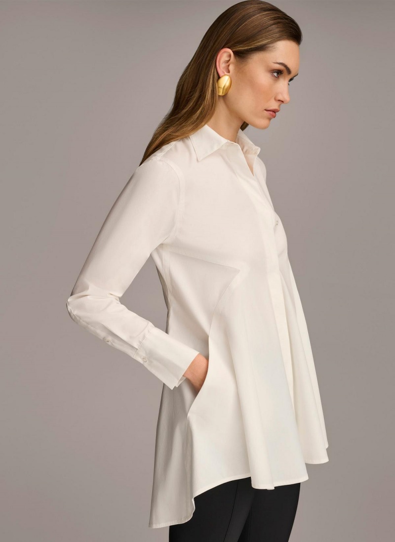 Cream Donna Karan Long Sleeve A-line Tunic Sweaters and Tops | SG_DK58622