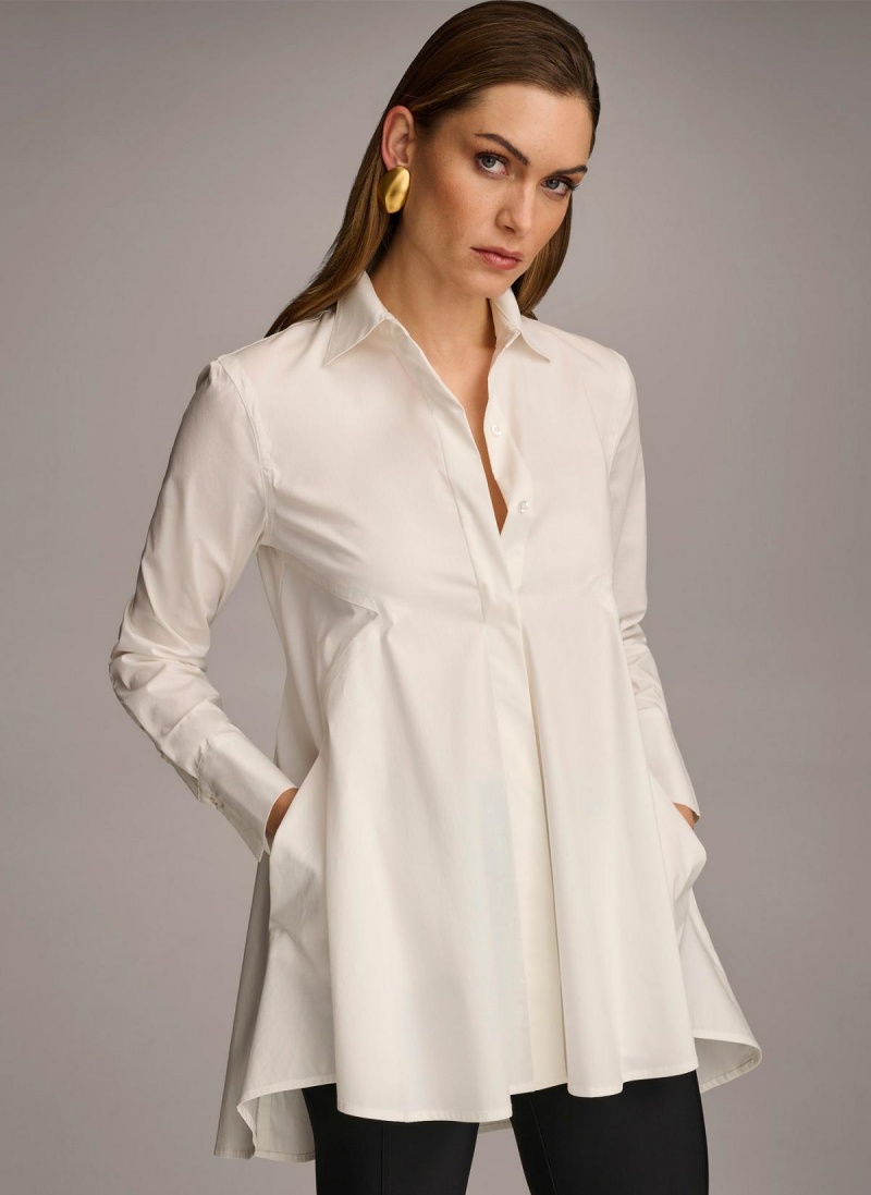 Cream Donna Karan Long Sleeve A-line Tunic Sweaters and Tops | SG_DK58622