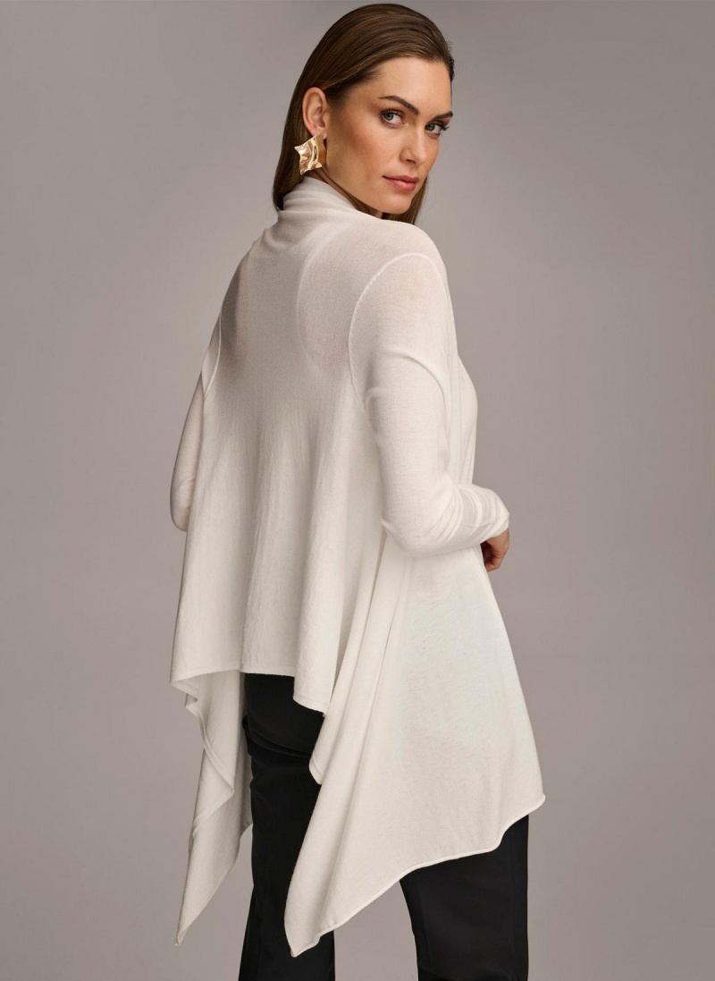 Cream Donna Karan Long Sleeve Drape Cardigan Sweaters and Tops | SG_DK61521