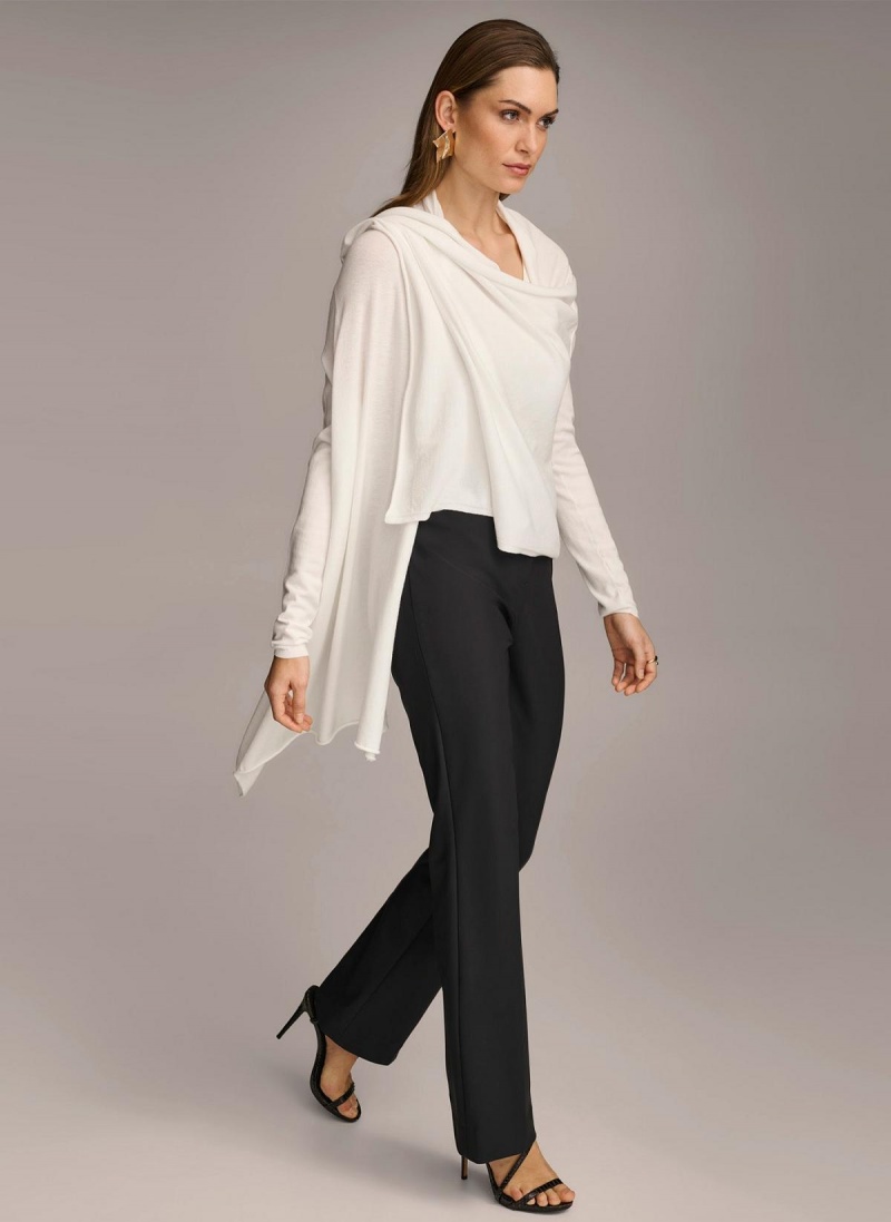 Cream Donna Karan Long Sleeve Drape Cardigan Sweaters and Tops | SG_DK61521