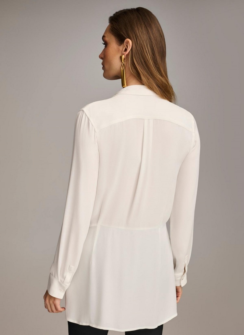 Cream Donna Karan Long Sleeve High-low With Tie At Waist Sweaters and Tops | SG_DK64273