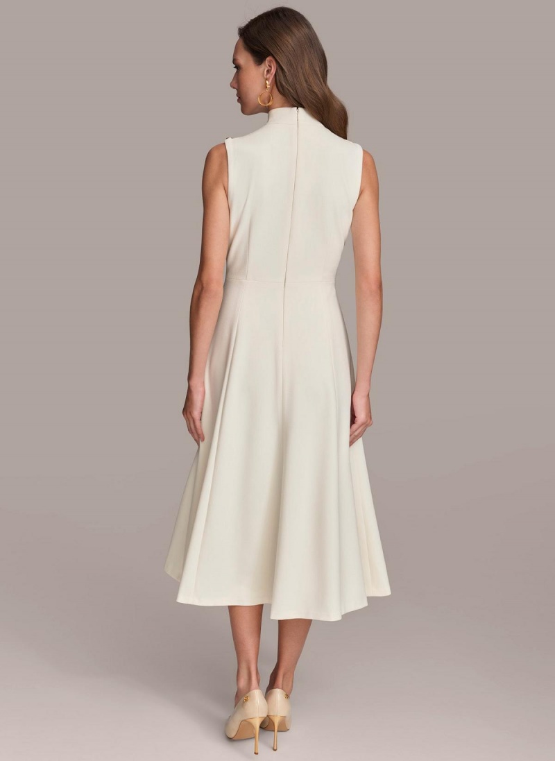 Cream Donna Karan Mock Neck Midi Dress | SG_DK52349