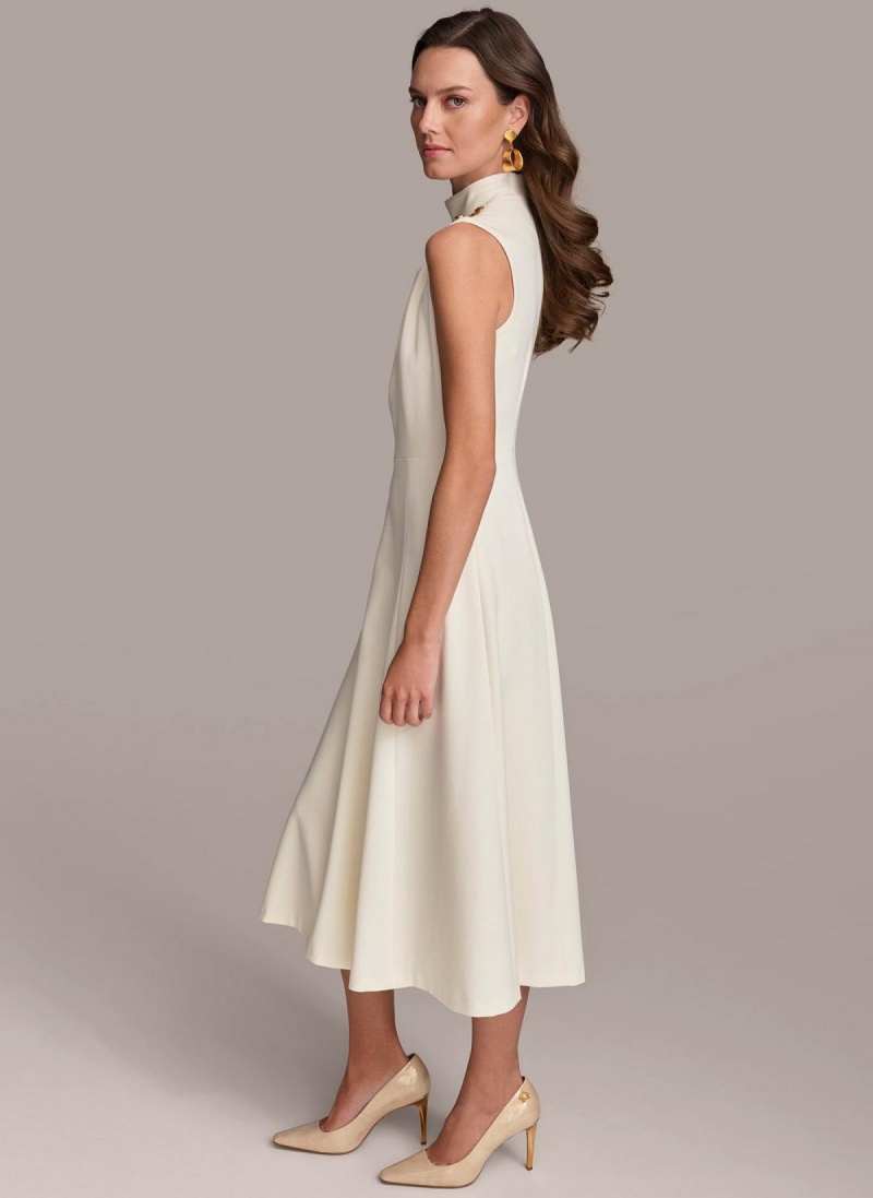 Cream Donna Karan Mock Neck Midi Dress | SG_DK52349