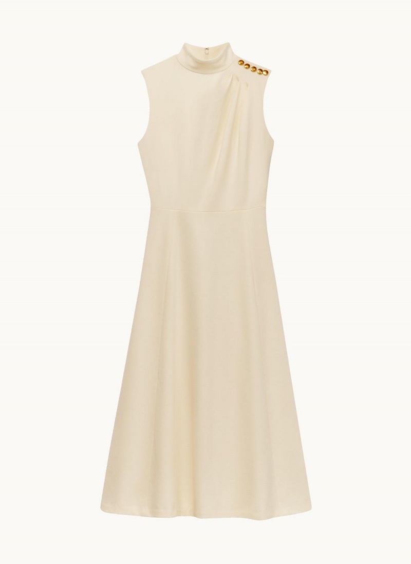 Cream Donna Karan Mock Neck Midi Dress | SG_DK52349