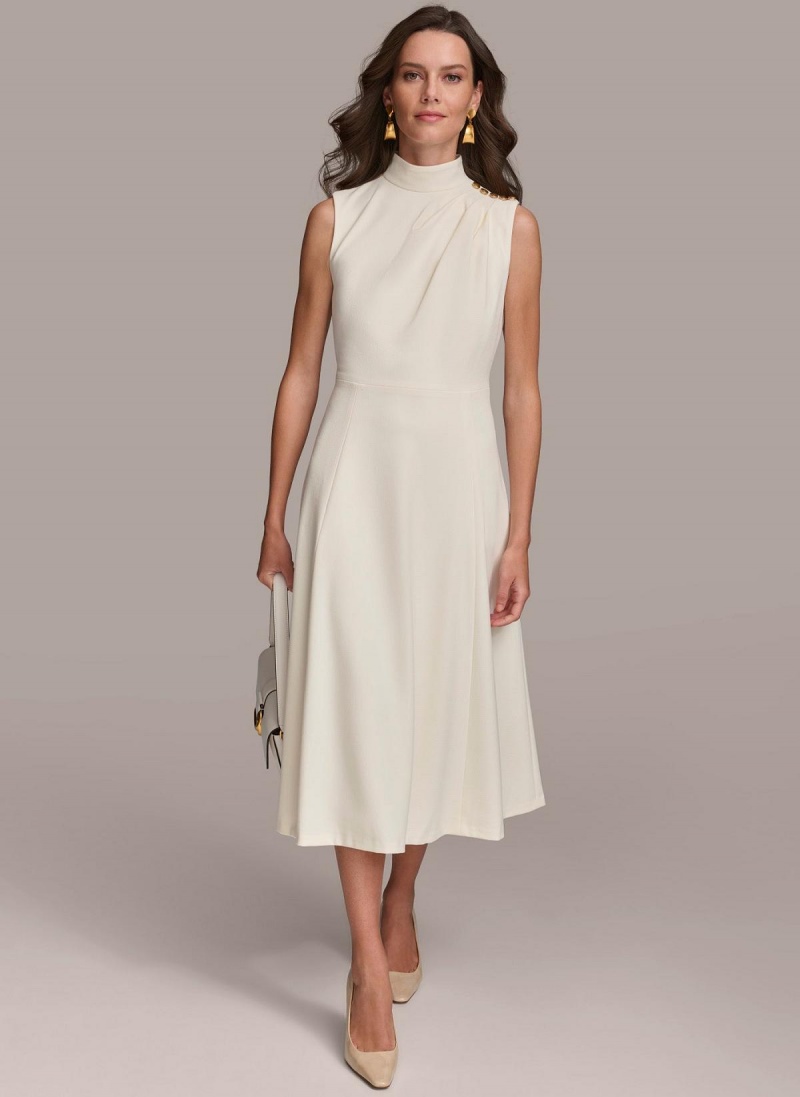 Cream Donna Karan Mock Neck Midi Dress | SG_DK52349