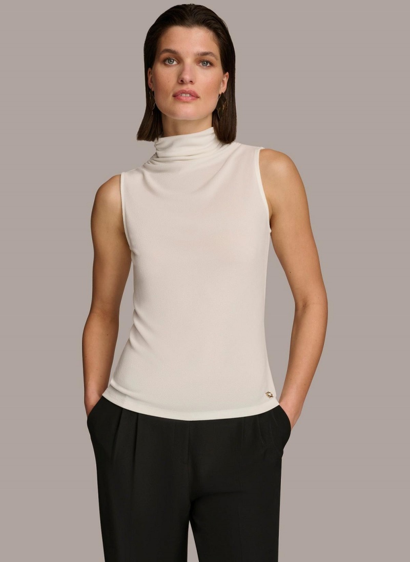 Cream Donna Karan Mockneck Sweaters and Tops | SG_DK92153