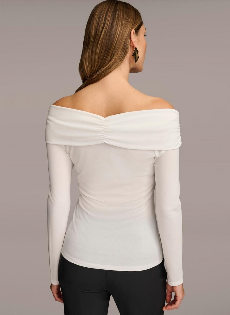 Cream Donna Karan Off Shoulder Wrap Sweaters and Tops | SG_DK59616