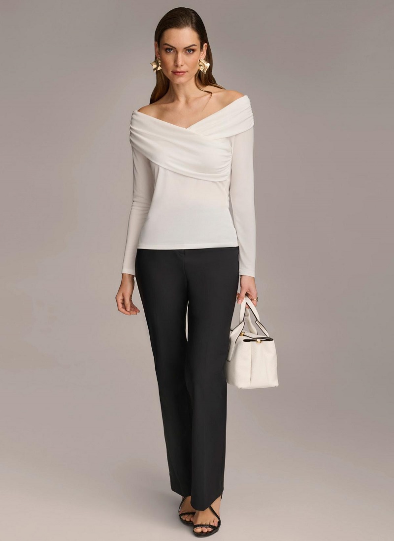 Cream Donna Karan Off Shoulder Wrap Sweaters and Tops | SG_DK59616