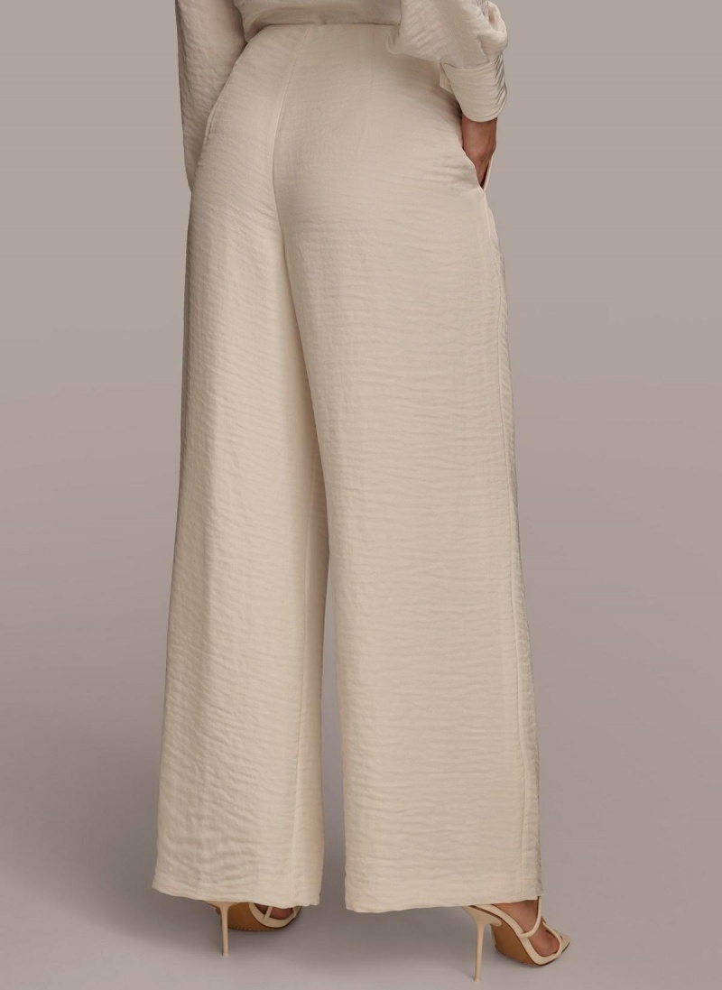 Cream Donna Karan Pleated Wide Leg Pants | SG_DK35896