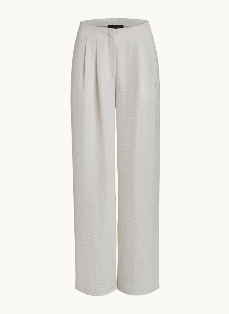 Cream Donna Karan Pleated Wide Leg Pants | SG_DK35896