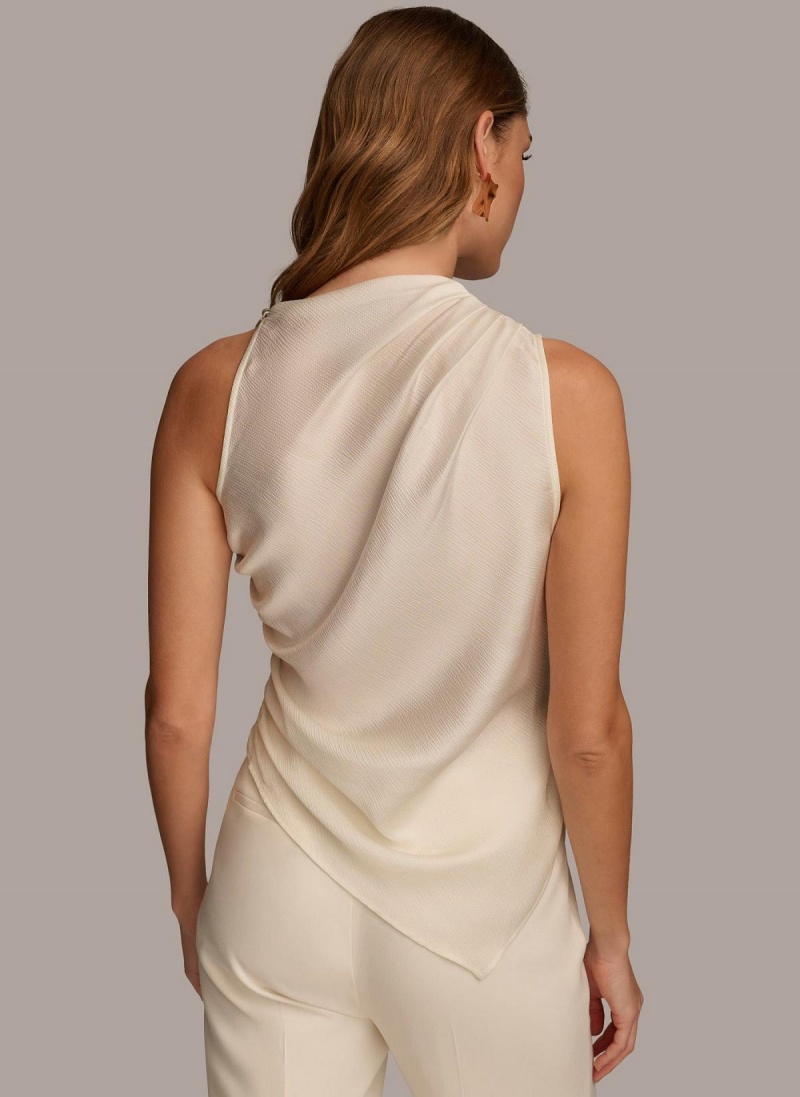 Cream Donna Karan Ruched With Angled Hem Sweaters and Tops | SG_DK94686