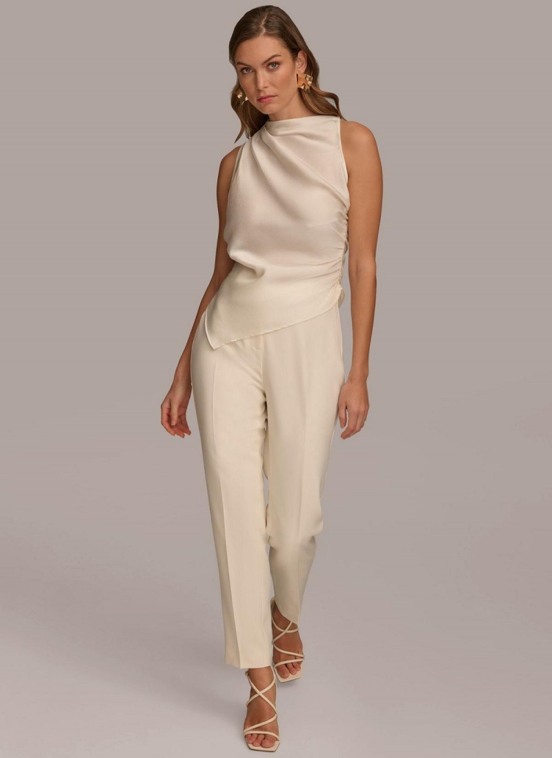 Cream Donna Karan Ruched With Angled Hem Sweaters and Tops | SG_DK94686