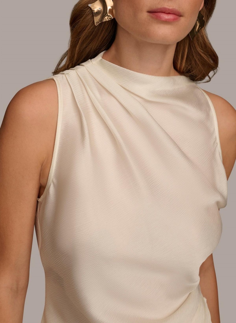 Cream Donna Karan Ruched With Angled Hem Sweaters and Tops | SG_DK94686