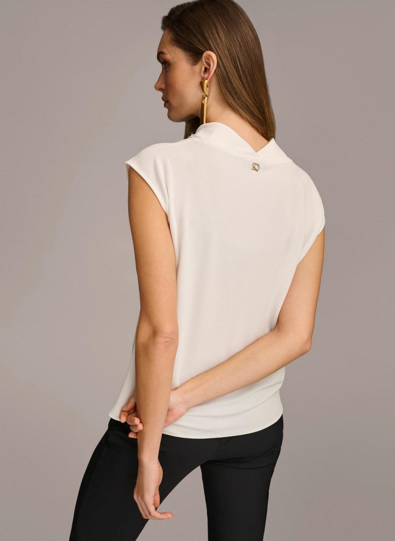 Cream Donna Karan Sleeveless Cowl Neck Sweaters and Tops | SG_DK60072