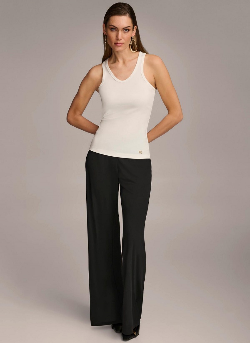 Cream Donna Karan Sleeveless Knit Shell Sweaters and Tops | SG_DK58453