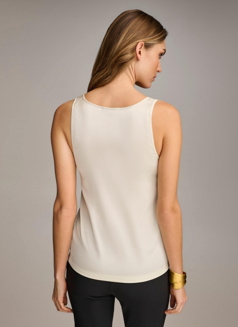 Cream Donna Karan Sleeveless Shell Sweaters and Tops | SG_DK55885