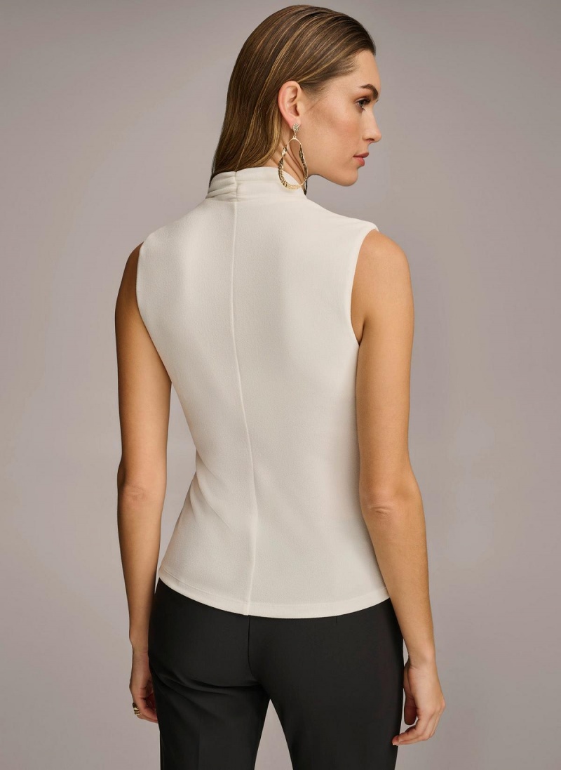 Cream Donna Karan V-neck With Hardware And Ruched Detail Sweaters and Tops | SG_DK13546