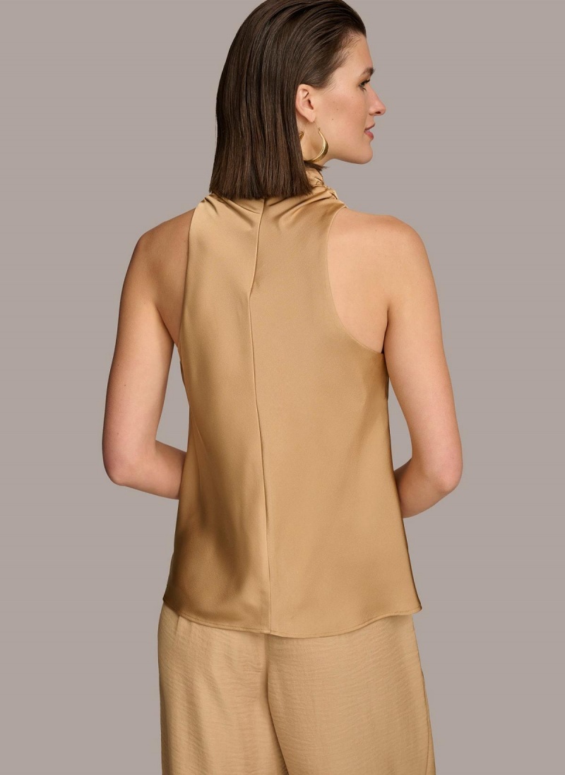 Gold Donna Karan High Drape Neck Sweaters and Tops | SG_DK33537