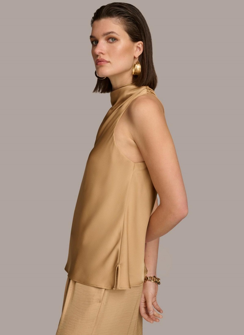 Gold Donna Karan High Drape Neck Sweaters and Tops | SG_DK33537