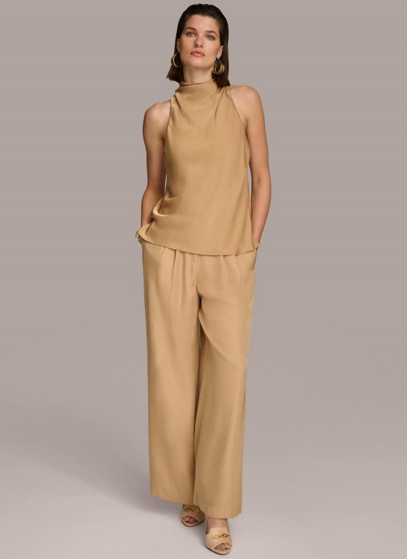 Gold Donna Karan High Drape Neck Sweaters and Tops | SG_DK33537