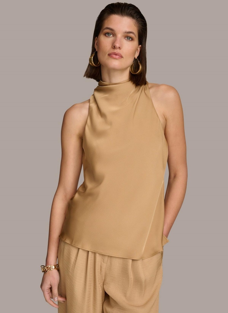 Gold Donna Karan High Drape Neck Sweaters and Tops | SG_DK33537