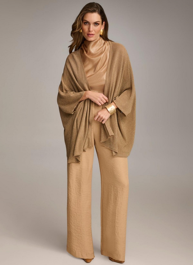 Gold Donna Karan Lurex Cardigan Sweaters and Tops | SG_DK90519