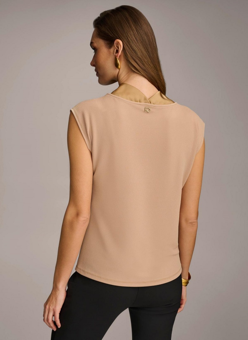 Gold Donna Karan Sleeveless Cowl Neck Sweaters and Tops | SG_DK59853