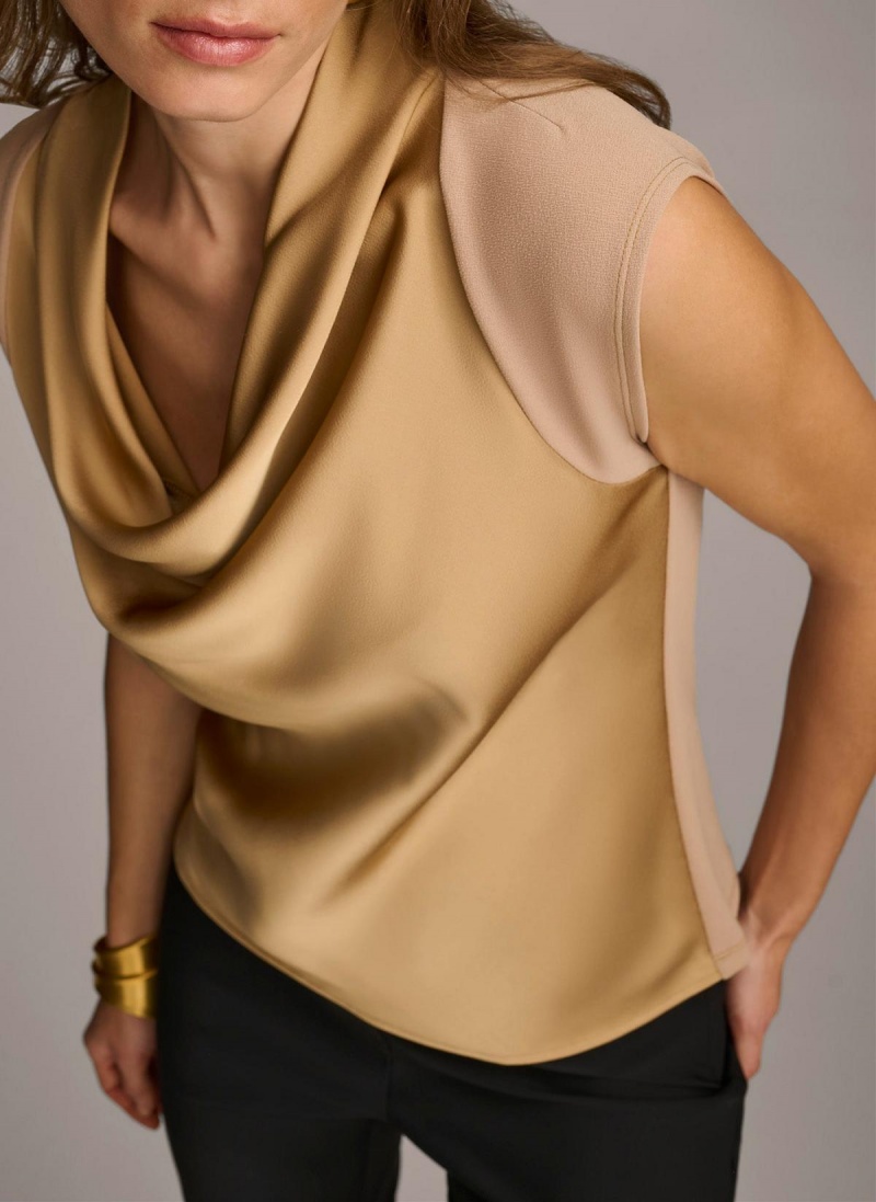 Gold Donna Karan Sleeveless Cowl Neck Sweaters and Tops | SG_DK59853