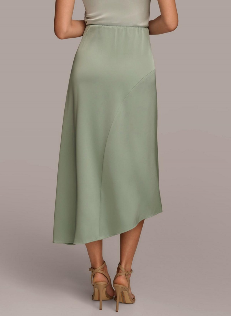 Green Donna Karan Asymmetrical Flare Hem Skirt | SG_DK25245