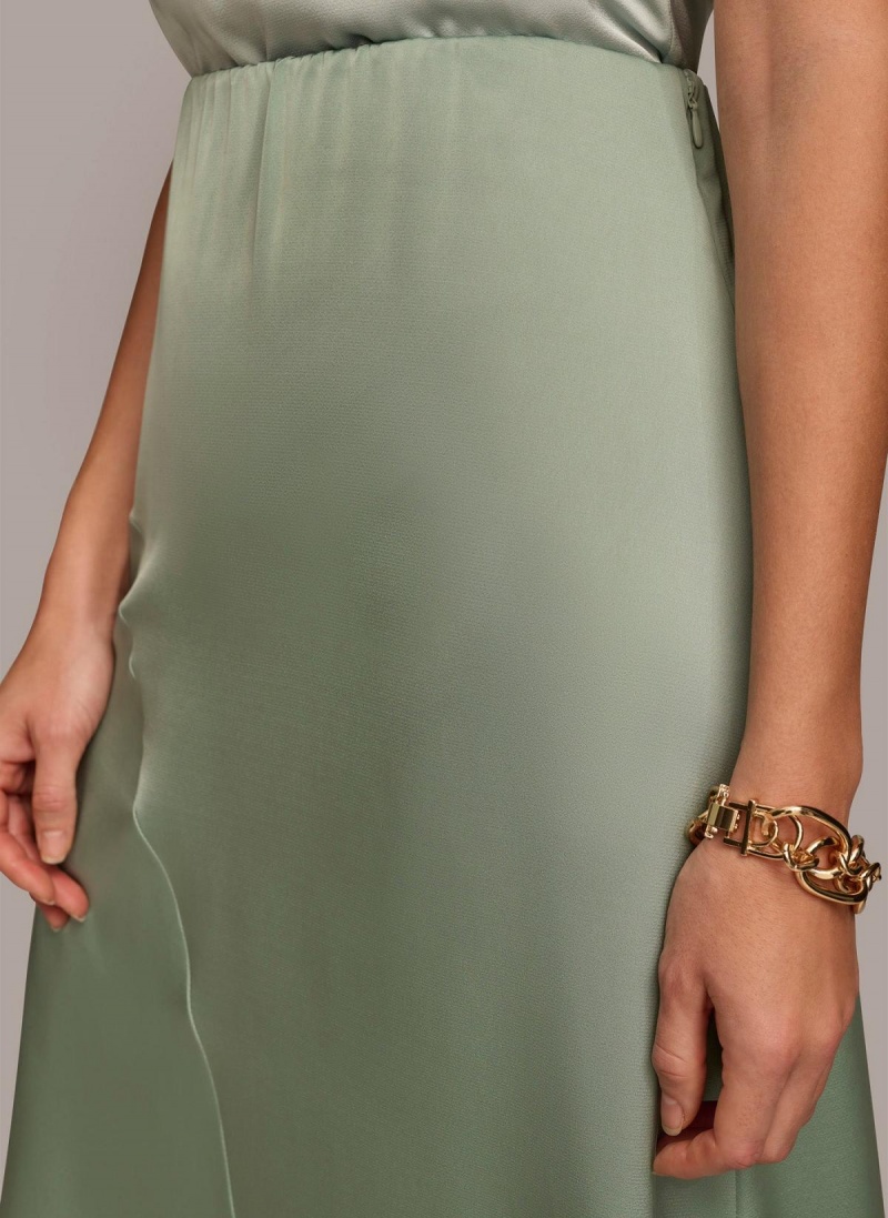 Green Donna Karan Asymmetrical Flare Hem Skirt | SG_DK25245