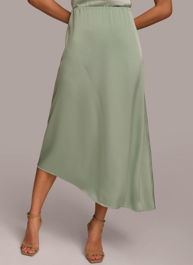 Green Donna Karan Asymmetrical Flare Hem Skirt | SG_DK25245