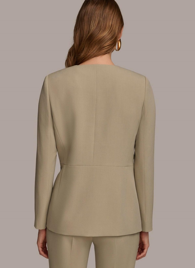 Light Green Donna Karan V Neck Cinched Closure Jacket | SG_DK76952