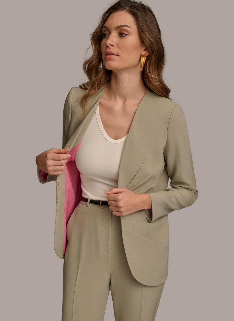 Light Green Donna Karan V Neck Cinched Closure Jacket | SG_DK76952