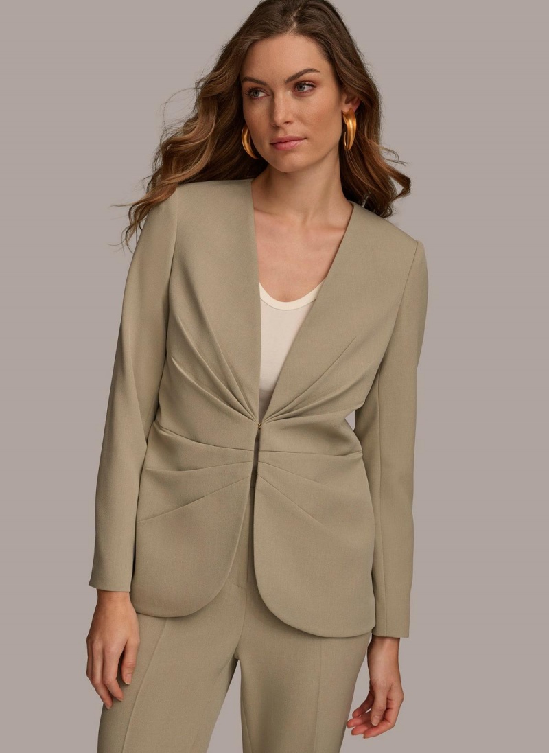 Light Green Donna Karan V Neck Cinched Closure Jacket | SG_DK76952