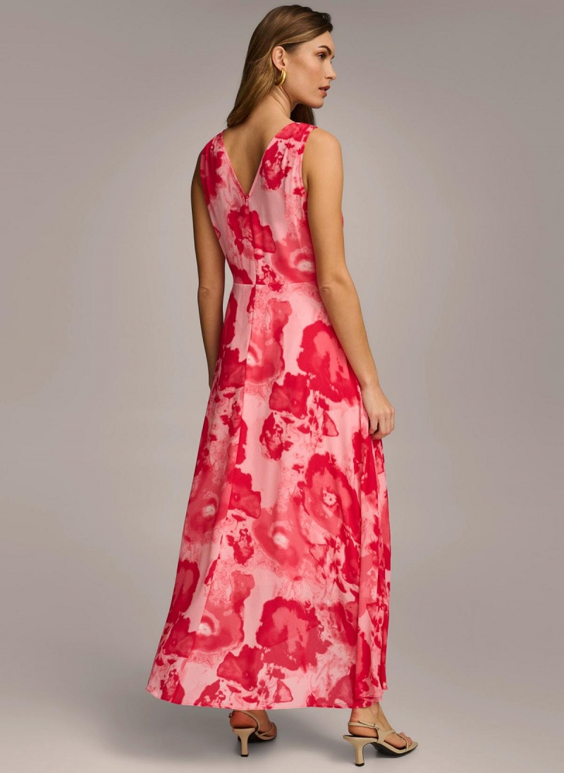 Pink Donna Karan Floral Midi Dress | SG_DK53300