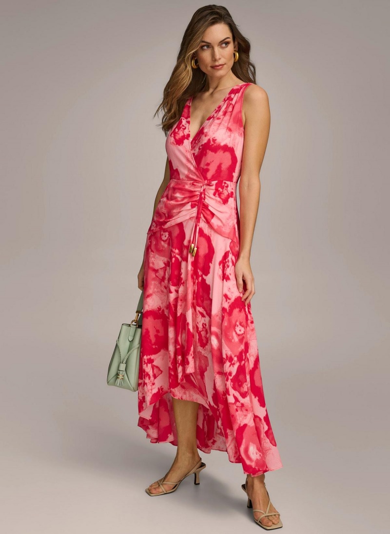 Pink Donna Karan Floral Midi Dress | SG_DK53300