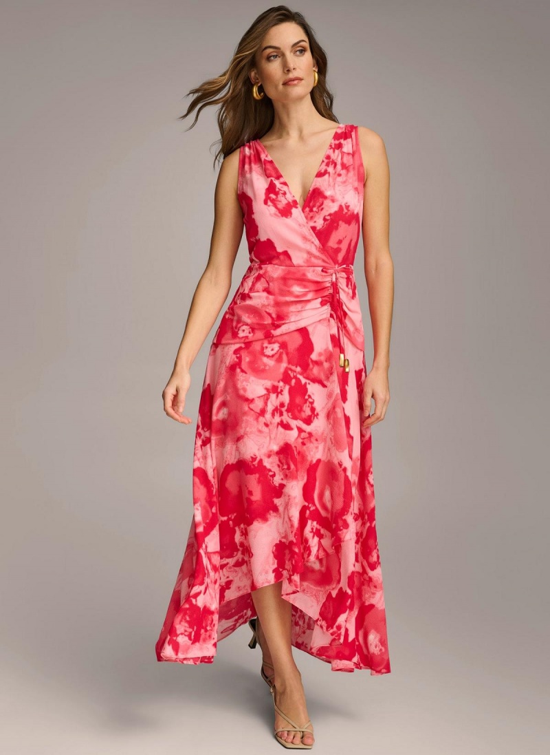 Pink Donna Karan Floral Midi Dress | SG_DK53300