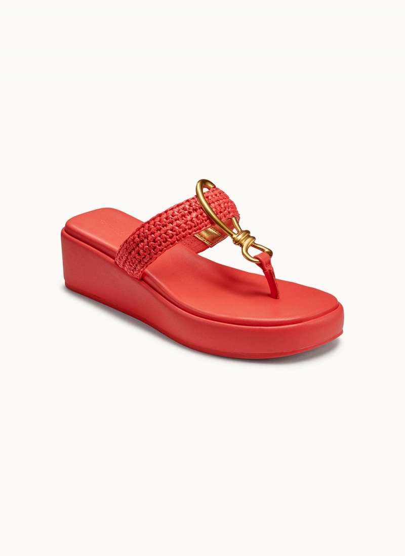 Red Donna Karan Harlyn Wedge Sandals | SG_DK75578